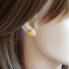 ICYROSE 925 Sterling Silver yellow rubber duck ducky Stud Earrings (Nickel Free) 3729