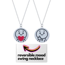 Funny Reversible Mood Expressive Stainless Steel Necklace with Dual-Sided 25mm Pendant - Playful Jewellery, 45cm Chain, Perfect for Everyday Wear & Gifts