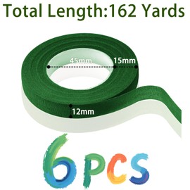 XRXYMQ 6 Stück Floristenband 162m Floristenkrepp Dunkelgrün Farben Floristentape 12mm Floral Tape Für Bouquet Selbstklebend Blumenband Für Blumenstrauß Stiel Verpacken Und DIY Kunsthandwerk (27m/Bände