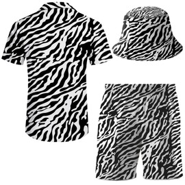 ifamawlea Men's 2 Piece Tracksuit Hawaiian Shirt Shorts Button Down Shirt and Shorts Sets with Bucket Hats, Animal Print, XX-Large