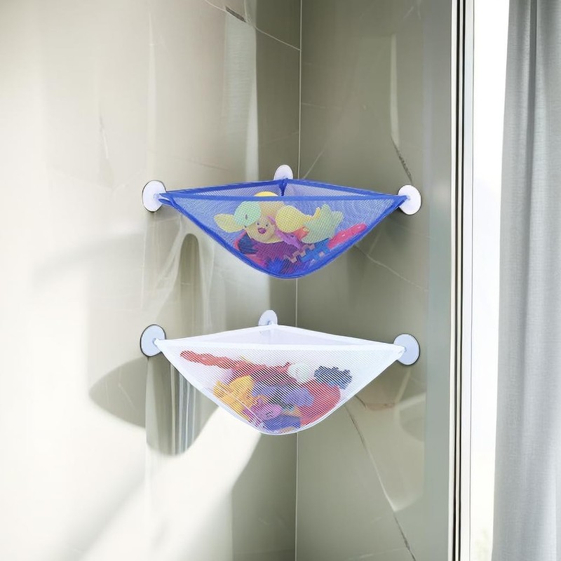 2 PCS Bath Toy Organizer Mesh Storage Bag，Creative triangular bathtub