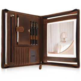 Jack&Chris Leather Portfolio with Zipper for Men Women, Leather Padfolio Organizer Business Resume Legal Pad Portfolio Notebook Binder for A4/Pad, JC007-8