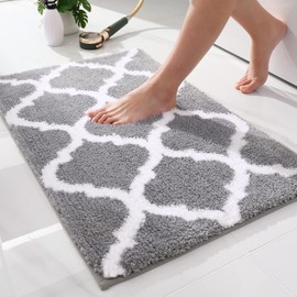 OLANLY Bathroom Rugs 30x20, Soft and Absorbent Microfiber Bath Rugs, Non-Slip Shaggy Shower Carpet, Machine Wash Dry, Bath Mats for Bathroom Floor, Tub and Shower, Grey