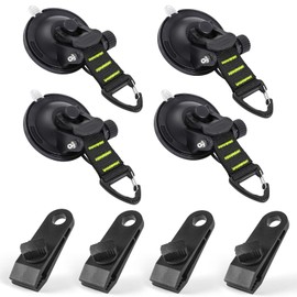 CONBOLA Suction Cups Hooks 8 pcs Car Camping Essentials Heavy Duty Tie Down Suction Cup Camper Accessories with Securing Hook Strong Power for Car Awning Boat SUV Tent Trap Window Glass.(Green,8 pcs)