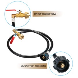 WADEO Propane Refill Adapter Hose, for 1 LB Propane Gas Tank, 48'' Propane Extension Hose, Propane Refill Hose with ON/Off Control Valve, Included Two 1 LB Propane Bottle Caps