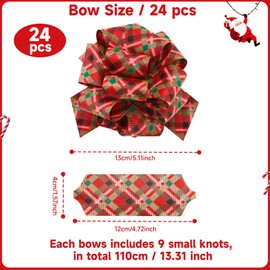 jijAcraft 24 Pcs Christmas Bows for Gift Wrapping Present Wrap Ribbon Pull Bows, 5" Christmas Bows for Presents Baskets Wine Bottles Decoration Gift Wrapping and Decoration Present (Plaid)