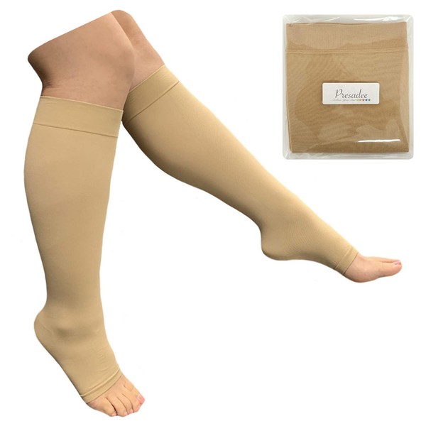 Presadee Open Toe 8-15 mmHg Mild Compression Leg Calf Relief Traditional Sock (Nude, S/M)