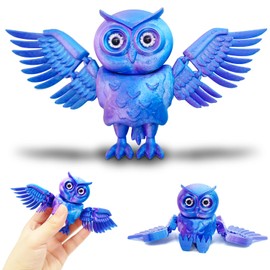 Cuackamily 3D Printed Owl, Fidget Toy Adults Kids for Anti-Anxiety and Stress Relief, Printed Flexible Joints Home Decor Executive Desk Toys, Kids Birthday Gifts for Stress Relief(Blue-purple)
