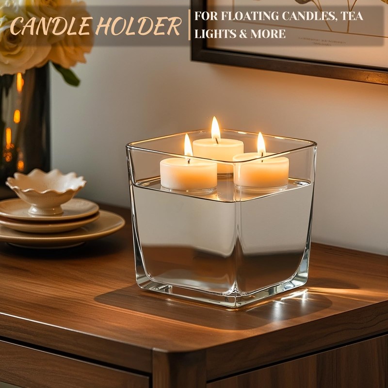 CONNOO 6 Pack Square Glass Vase 5" x 5" x