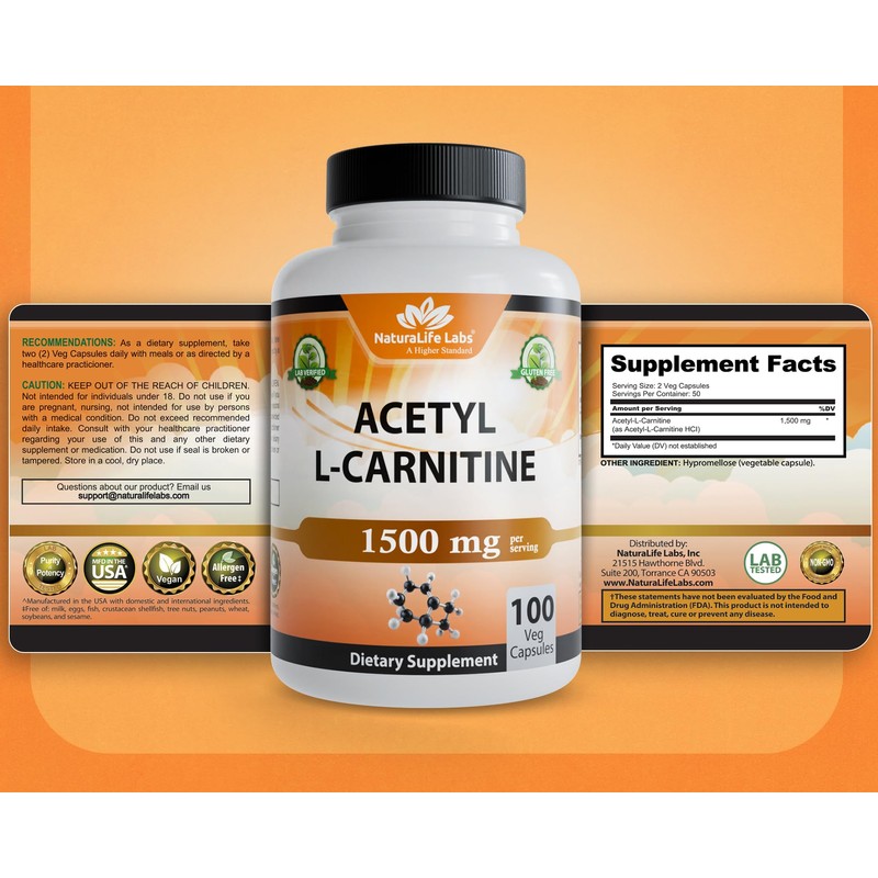 NaturaLife Labs Acetyl L-Carnitine (ALCAR) 1500 mg per Serving –