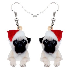WEVENI Acrylic Christmas Hat Dog Earrings Dangle Drop Pet Jewelry For Women Girls Gift, Acrylic, No Gemstone