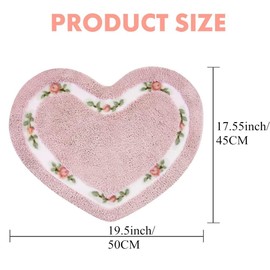 Floral Rose Heart Shape Bathroom Mat Rug Floor Decoration Carpet, Soft Bathroom Rugs Mat Non Slip Door Mat Floor Mat for Home Kitchen, Living Room,Toilet (Red)