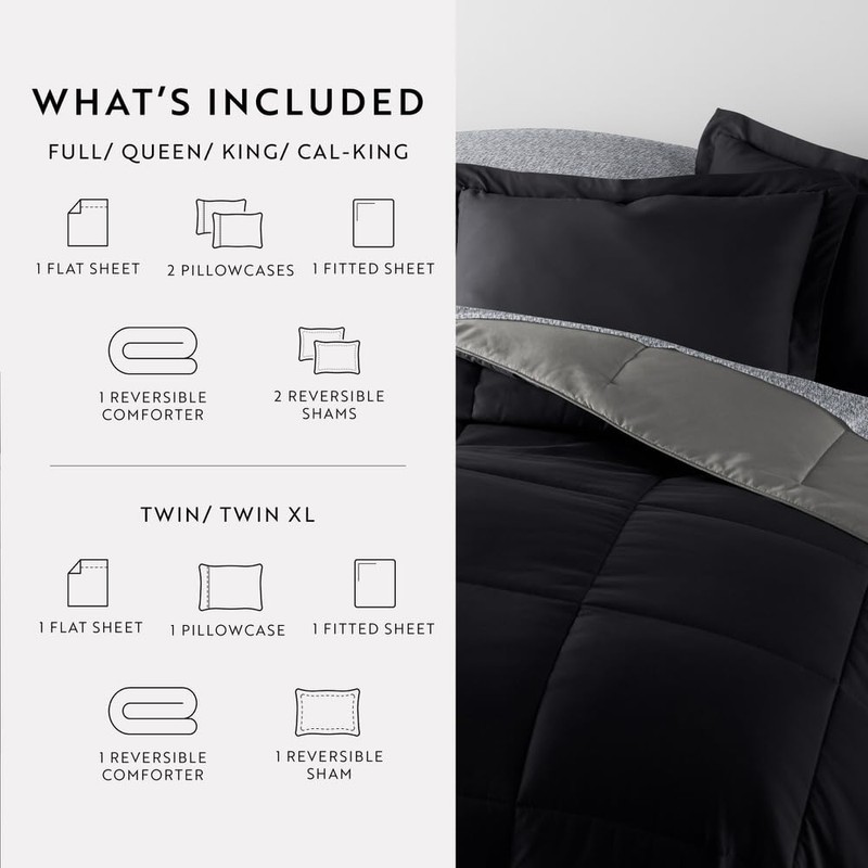 LINENS & HUTCH Bedding Bundle, Reversible Microfiber Comforter Set and