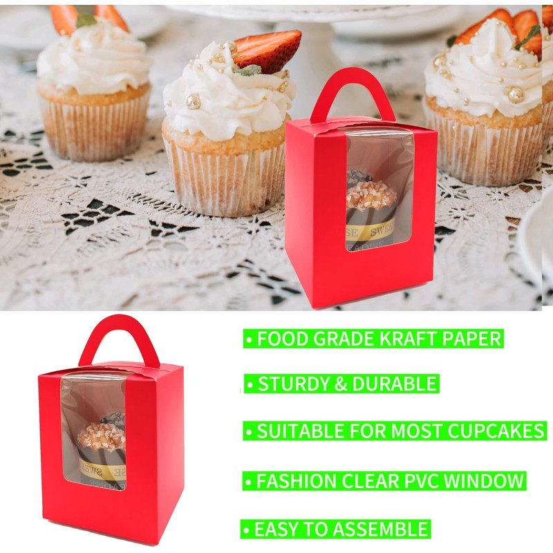 MonYouGe 8-Set Individual Cupcake Boxes Bulk with Clear Display Window,
