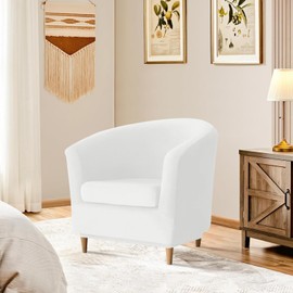 Deisy Dee 2 Piece Velvet Club Chair Slipcover Tub Chair Slipcovers Stretch Barrel Chair Covers Accent Chair Cover Removable Couch Furniture Protector Arm Chair Cover for Living Room (Off White)