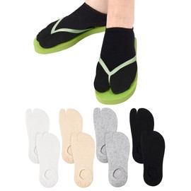 Sintege 4 Pairs Flip Flop Tabi Socks Set 2 Toe Low Cut Elastic Japanese Split Toe Ankle Crew Athletic Short Socks for Men Women Supplies