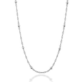 Miabella 925 Sterling Silver Italian Singapore Bead Chain Station Necklace for Women Teen, Made in Italy, Sterling Silver (Length 22 Inches)