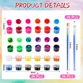 AmazingSpark 24 Set 24 Colors Mini Acrylic Paint Kit for Craft 624 Pcs Washable Acrylic Paint Set Paints Strips for Party Classroom Painting Supplies 48 Brushes