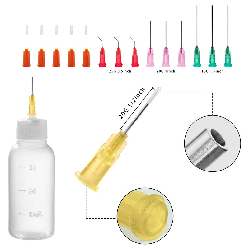 Needle Bottle Applicator 30ml 5Pcs, Precision Needle Tip Glue Bottle