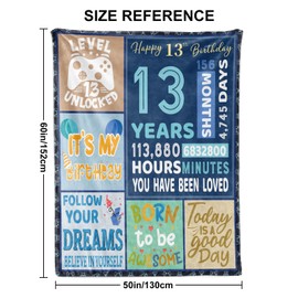 BTZO 13th Birthday Gifts for Boys,Blue Happy 13th Birthday Blanket,13 Year Old Boy Girls Gift Ideas,13th Birthday Decorations Gift Throw Blanket for Teen Son Grandson Nephew 50"x60"