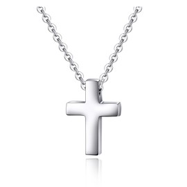 Xianli Wang Tiny Simple Cross Pendant for Children Kids Boys Girls Women Stainless Steel Small Child Kid Necklace (Silver Tone-Age Under 10/Thin Neck Women)