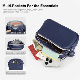 befen Genuine Leather Shoulder Bag Navy Crossbody Bag Small Camera Bag Cross Body Phone Purse Leather handbags for women UK with Card Slots-Navy Blue