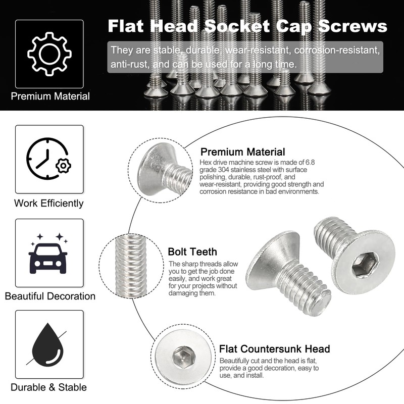 PATIKIL M4 x 8mm Flat Head Socket Cap Screws, 50