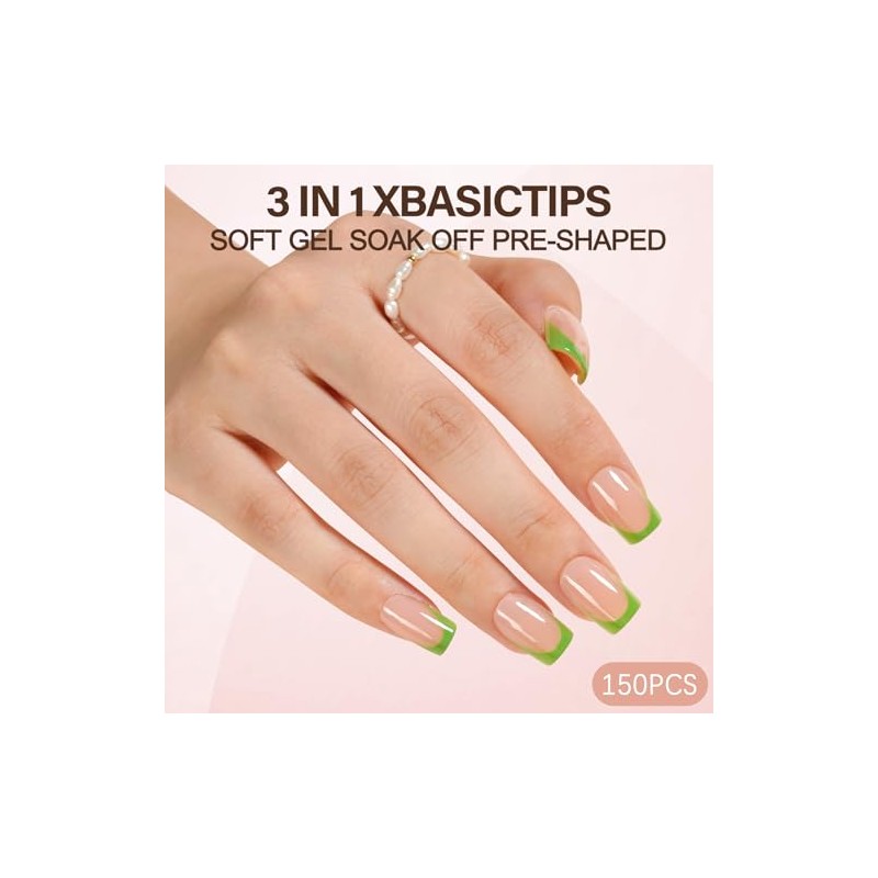Misssix Uñas Postizas Francesas Xbasictips, 150 Unidades, Uñas Cortas Cuadradas