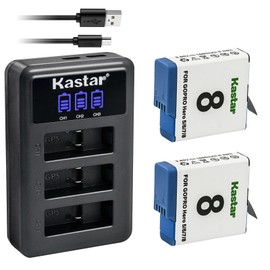 Kastar 2 Pack Battery and LCD Triple USB Charger Compatible with GoPro HERO8 HERO 8, AHDBT-801, AHBBP-801, AHDBT-501, AHBBP-501, AABAT-001, SPJB1B, HERO, 601-27537-000, 601-10197-000, HERO 2018 Camera