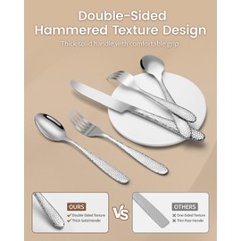 Hammered Silverware Set for 4, Heavy Duty 18/0 Flatware Set with Steak Knives, Aswwid 24 Pcs Stainless Steel Kitchen Cutlery Set Include Forks Spoons and Knives, Mirror Utensil Dishwasher Safe