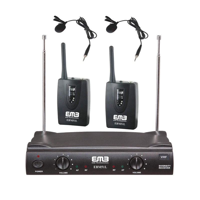 EMB VHF EBM51L Professional Dual Wireless Lavalier Microphone System
