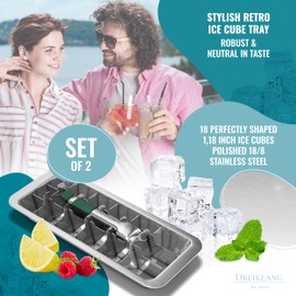 Dreiklang - be smart Stainless Steel Polished Set 2-Pack Ice Cube Tray for freezer Ice Cube Tray with Lever Insert |Easy Release with cold-insulated comfort grip | Food-Safe & Durable Ice Cube Maker