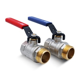 DOJA Barcelona Ball Valve with Lever Handle | Pack of 2 | Blue & Red | 1 Inch | Male Thread - Female Thread | Shut-off Valve Made of Carbon Steel for Water Pumps, Outdoor Taps, Water Connections