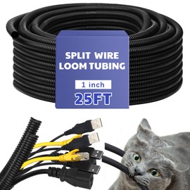 Kanayu Split Flame Retardant Wire Loom High Temperature Cable Conduit Split Cable Sleeves Loom Tubing Auto Wire Conduit for Industrial Electrical Automotive Marine(1''-25 ft,Black)