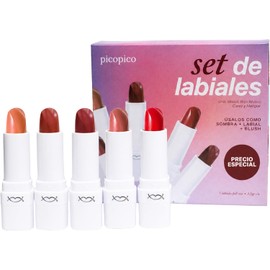 Picopico Set de 5 Labiales 3 en 1 La Familia – Labios, Mejillas y Párpados