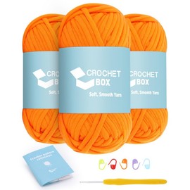CROCHET BOX Yarn for Crocheting & Knitting - 3 PCS Orange Yarn, Yarn for Beginner, Easy to See Stitches, Won't Split, Ideal for Bag, Amigurumi, Keychain, Flower(165 Yards)