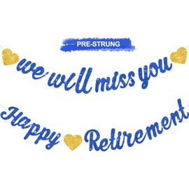 RICHHHA Glitter Navy Blue Happy Retirement We Will Missed You Banner Pre-Strung Retirement Party Decorations Office Goodbye Party Garland Going Away Party Backdrop Sign Farewell Party Supplies,NO-DIY