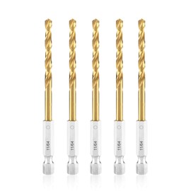 amoolo 11/64 Twist Drill Bit Set, 5Pcs Titanium HSS Hex Shank Impact Drill Bit Set for Metal, Steel, Wood, Plastic, Quick Change Design
