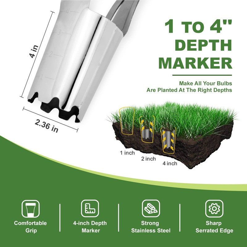 Haliaeetus Bulb Planter Tool, 4 inches Depth Mark Hand Bulb