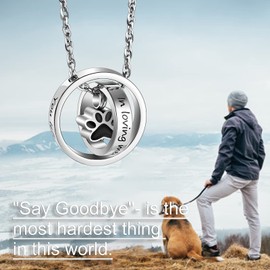 XIUDA Paw Print Urn Necklace for Ashes Pet Cremation Jewelry for Ashes Stainless Steel Memorial Cremation Necklace for Dog Ashes - You Left Paw Prints on My Heart