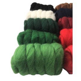 Christmas - 250gm Pack of 10 Merino Wool Tops for Needle & Wet Felting and Spindle Spinning