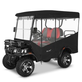 Golf Cart Enclosure 4 Passenger for EDACAR TERRAIN 4 MODEL Waterproof Transparent Driving Rain Cover Fit 4-Seater Long Roof with 4-Sided Clear Windows Mirror Openings Roll-up Zipper Door Black