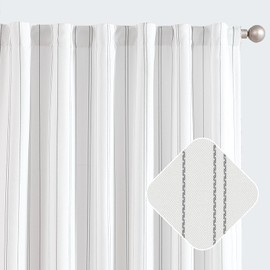 jinchan White Curtains Grey Striped Curtains 84 Inch Length for Living Room Bedroom Window Treatment Modern Linen Look Ticking Stripe Pinstripe Privacy Light Filtering Back Tab Rod Pocket 2 Panels