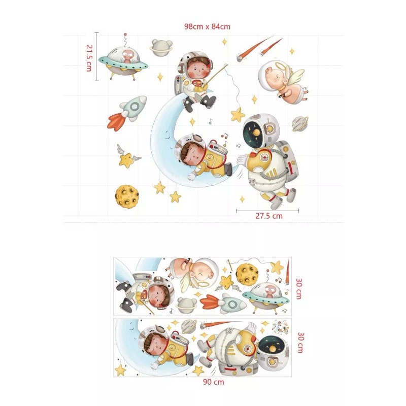 DaraBaby Vinil Decorativo Astronauta Nave Espacial Luna Niño Bebé
