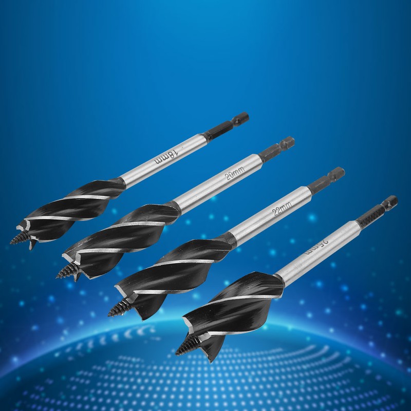 4Pcs Auger Bits Wood Cutting Hole Saw Reaming Twist Drill
