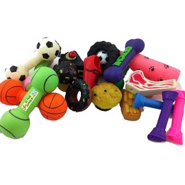 Bumper Selection of Squeaky Vinyl Dog Toys - Pack of 10 - Medium