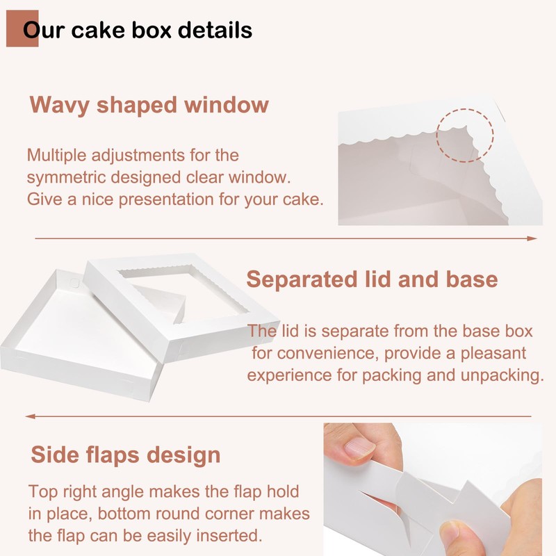 Mefleet 20Pcs 14x14x2.5 Bakery Boxes with Window Pie Boxes for