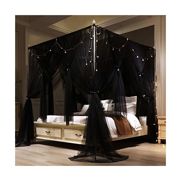 VETHIN 4 Corners Post Princess Bed Canopy Curtain Double Layer