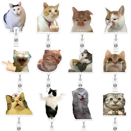 Justforjoyful 12PCS Cat Meme Badge Reel Employee Appreciation Gifts Cute Nurse Badge Reel Christmas Thank You Gifts Funny Cat Retractable Name Tag ID Clip Holders Office Hospital Nurse Doctor Teachers