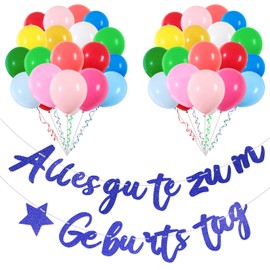 Balloons Colourful Birthday Decoration, Blue Happy Birthday Garland, 26 Pieces, 12 Inch Birthday Decoration, Boys Girls Helium Balloons with 2 Ribbons, Happy Birthday Party Decoration